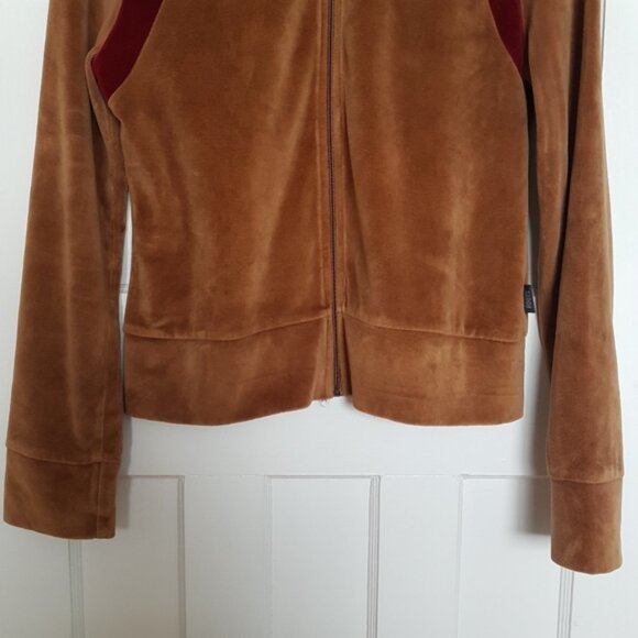 Roots Vintage Velour Front Zip Funnel Neck Sweater Jacket Brown Sz M - Picture 3 of 13